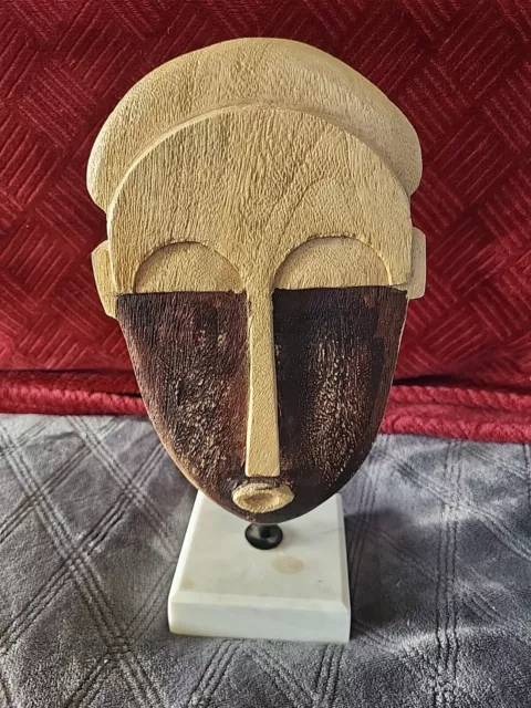 Vtg Old Tribal Fang Ngil Mask Gabon on a marble base
