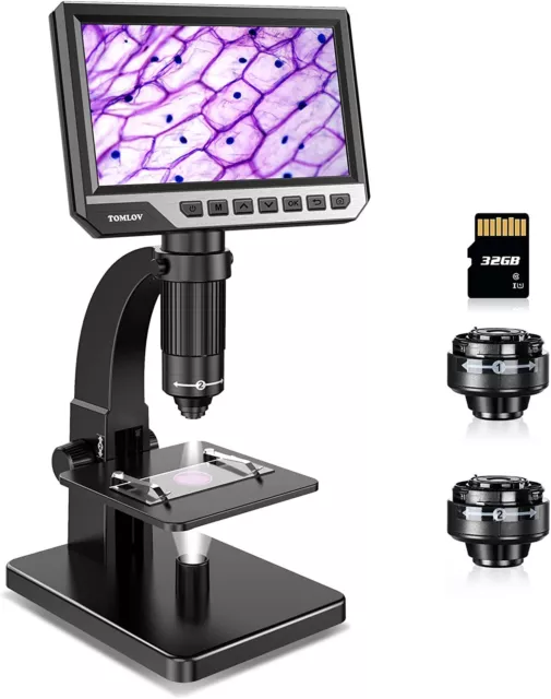 TOMLOV DM11 7 Inch LCD Microscope 2000X, Biological and Digital Lenses 12MP 32GB