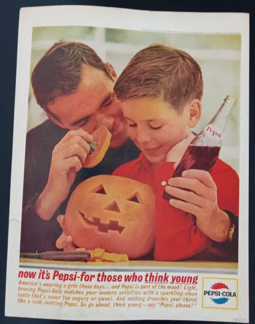 Pepsi Cola For those Who Think Young Pumpkin Carving 1963 Print Advertisement
