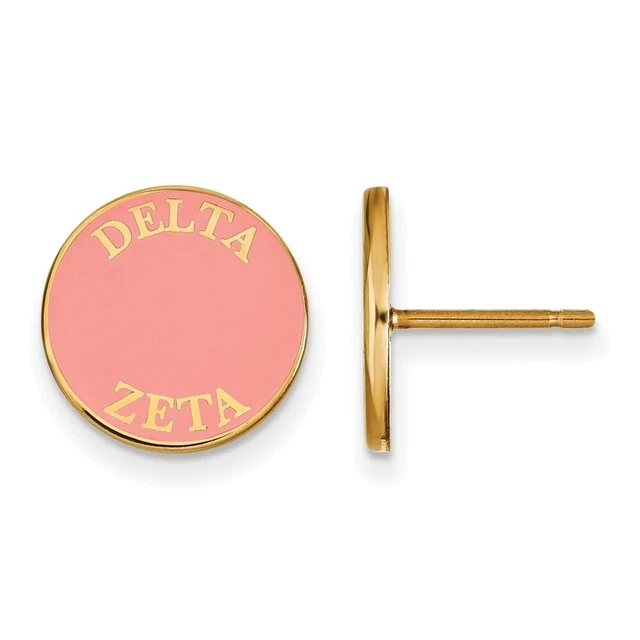 14K Plated Silver Delta Zeta Enamel Disc Post Earrings