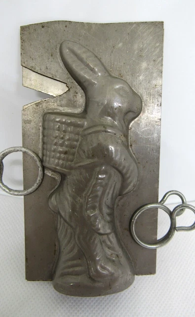 Antique Chocolate Mold Bunny with pack & Apron 4" tall
