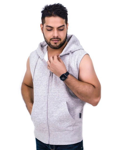 Felpa con cappuccio uomo senza maniche top outwear Big Plus M L XL 2XL 3XL