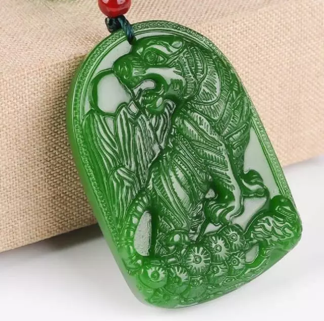 100% Natural Necklace jade Collection pendant tiger jewelry statue  Green jade