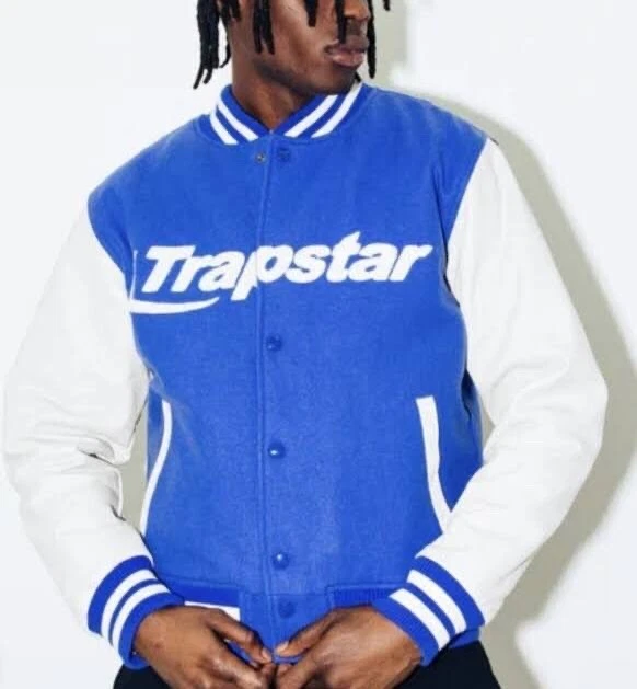TRAPSTAR HYPERDRIVE VARSITY Jacket Chenille Dazzling Blue/Off White Size Small £119.99 PicClick UK
