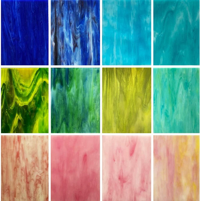 12 Sheets Variety Stained Glass Sheets Pack 4 x 6 inch Mosaic Glass Tiles Crafts