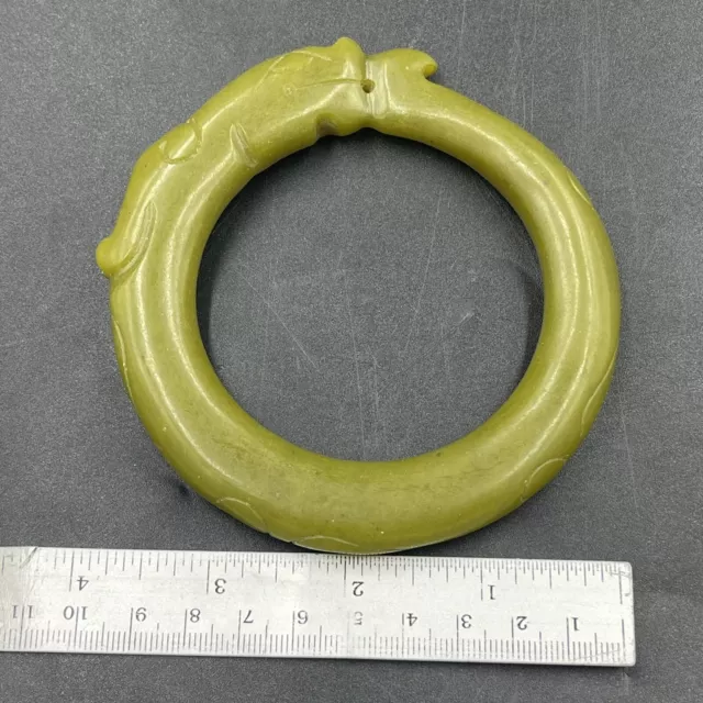 Lovely Antique Near Eastern Old Jade Stone Carving Bangle Bracelet With Animal 3