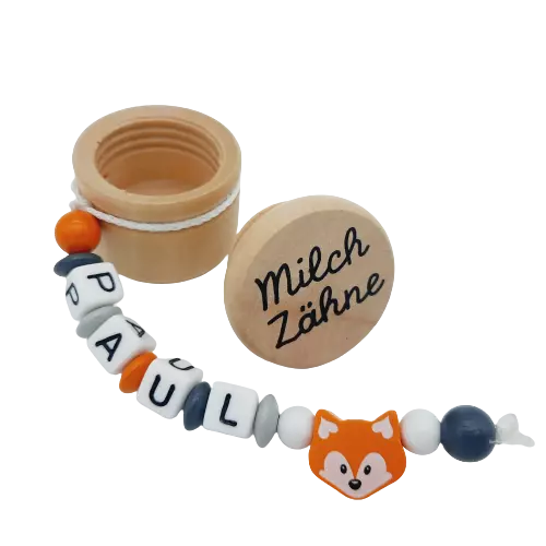 Milchzahndose mit Namen Geschenk Geburtstag Einschulung Junge Mädchen Holz Fuchs