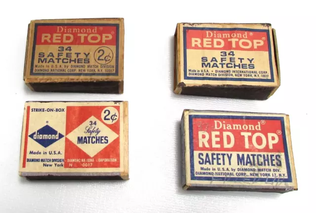 Vtg DIAMOND SAFETY MATCHES 34 Safety Matches STICK MATCH BOX FULL BOX Red  Tip