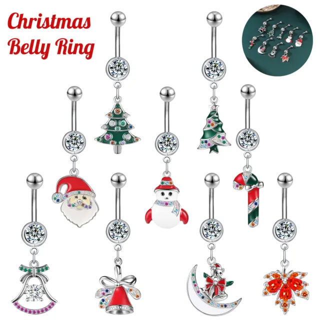 Christmas Dangle Belly Rings Surgical Steel CZ Navel Piercing for Women Jewelry