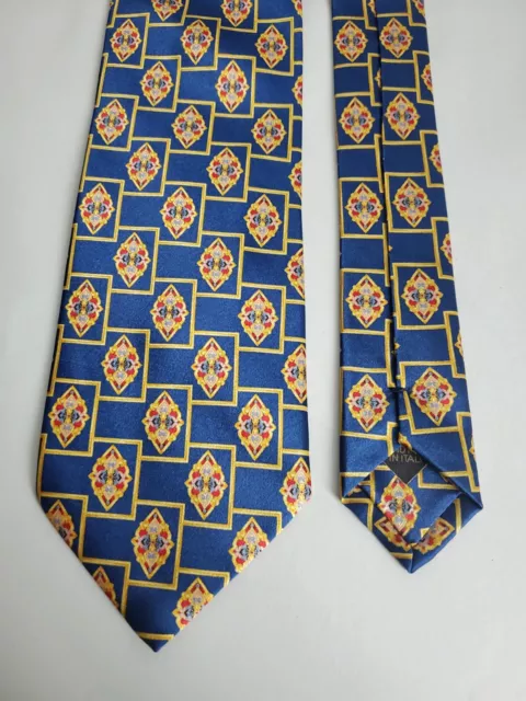 BRIONI Mens Tie Blue Geometric Silk Dry Clean Handmade Italy