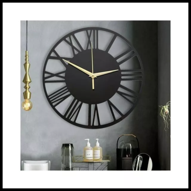 Extra Large Roman Numerals Skeleton Wall Clock Big Giant Open Face Round Home