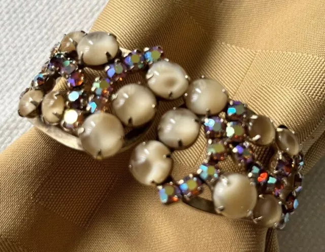 Vintage Confirmed D&E Juliana Beige AB Glass Rhinestone Gold Clamper Bracelet