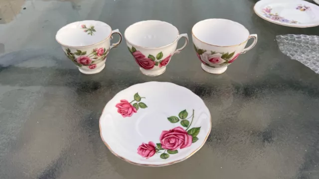 3 x Tea cups 1 x saucer ROYAL VALE Made in England Fine Bone China Vintage Bulk