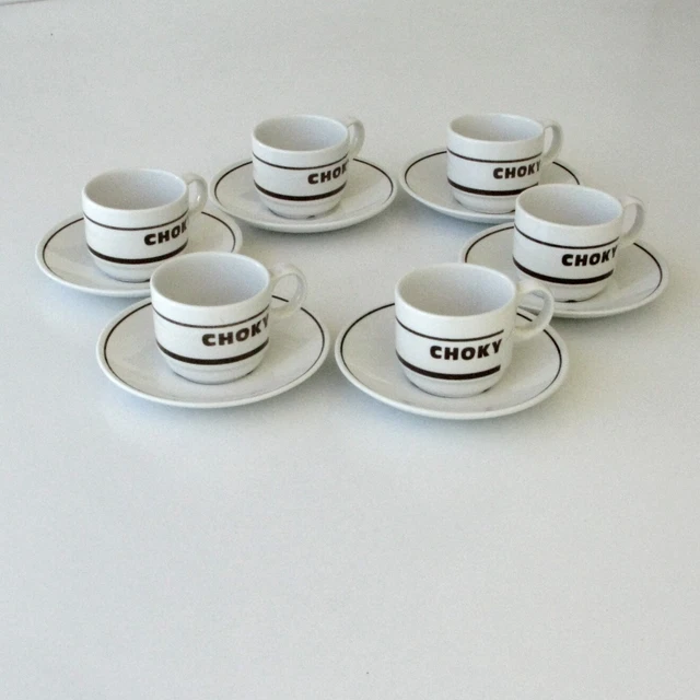 6 anciennes petites tasses à Chocolat en porcelaine CHOKY et 6 sous tasses