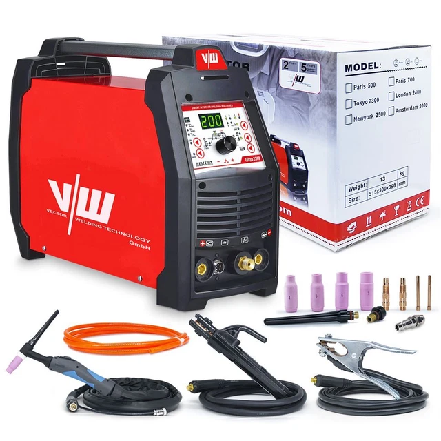 Saldatrice 3 In 1 CT520PD VECTOR WELDING | TIG 200A MMA 170A Plasma 40A | Leggera 6,5 Kg Con Kit Completo E Casco Incluso