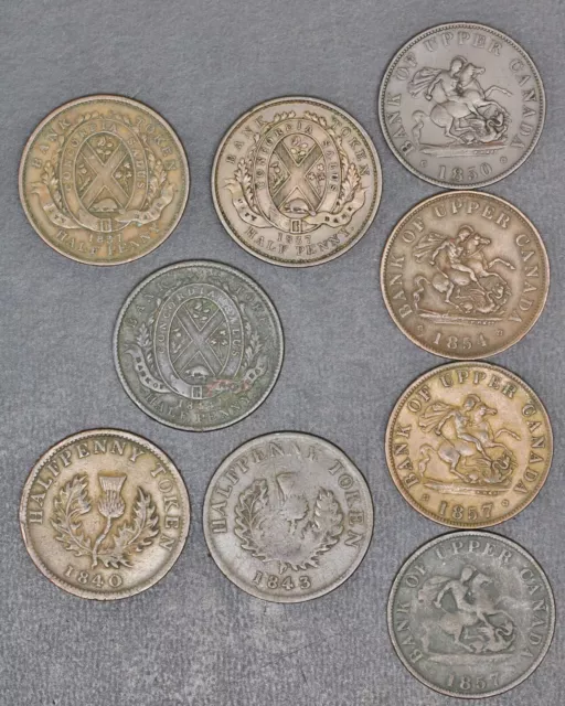 Lot of Canada 9 Halfpenny Bank Tokens - See Photos