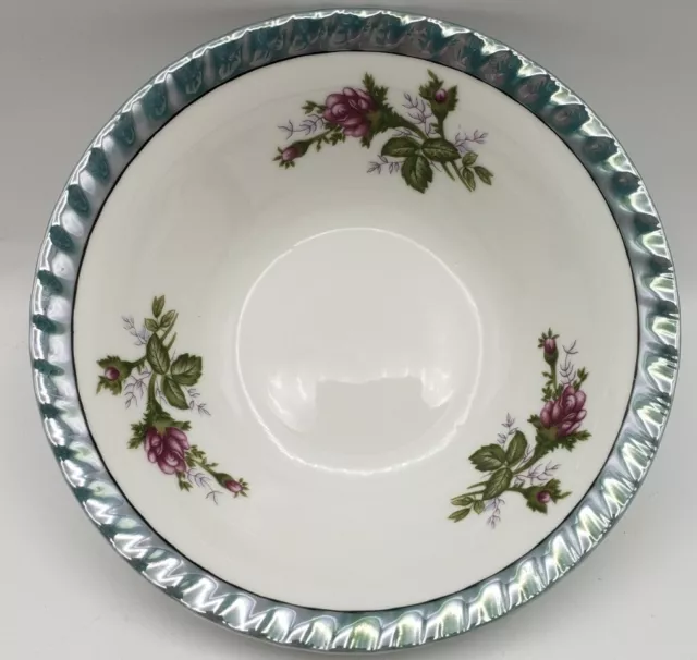 Vintage Yamatsu Japan Lusterware 7" Bowl Blue Trim & Purple Roses