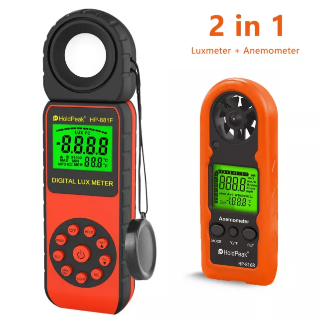 Digital Lux Light Meter Anemometer Kit Illuminance Photometer Luxmeter Tester AU