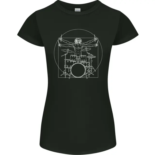 T-shirt donna Vitruvian Drummer Funny Drumming Petite Cut