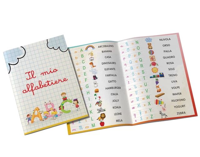Alfabetiere Plastificato Per Bambini - Libretto A4 Con Lettere Stampatello E Corsivo, Made In Italy - Foto 12