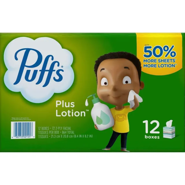 Puffs Plus Lotion Facial Tissues (72 tissues/Cube, 12 mega Cubes)