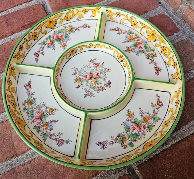 Moriyama Mori-Machi Divided Dish Hand Painted Japan Circa 1920's Snack Divider