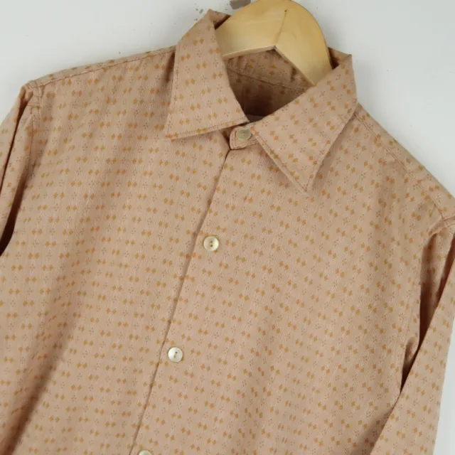 Camicia da uomo vintage anni '70 colletto a scacchi discoteca taglia small lunga (M627)