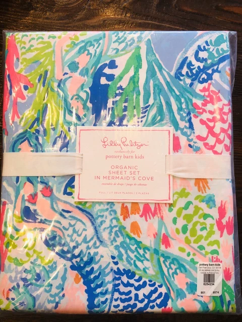 Pottery Barn Lilly Pulitzer Mermaid Cove Organic Full Sheet Set NWT Kids