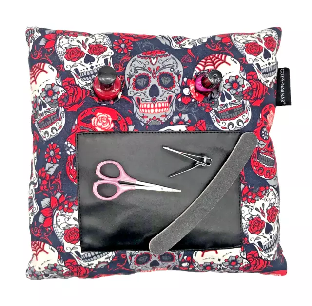 Manicure Cushion Skulls Roses Tattoo Nail Varnish Pillow Nail Arm Rest