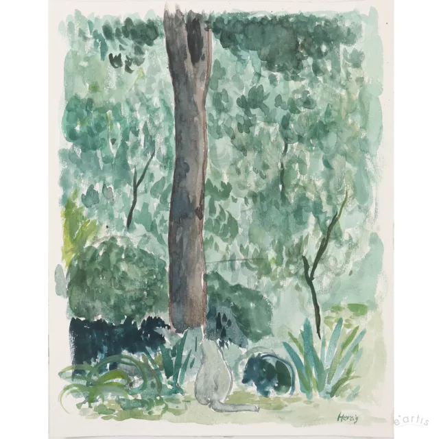 Christian Herzig Aquarell Katze Garten Grün Neo Rauch Klasse Leipzig Vp: 1350€*