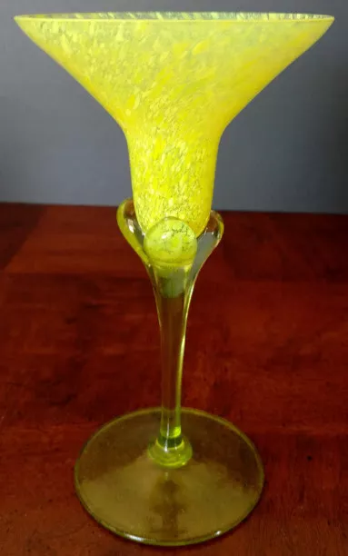 MURANO Unique & Rare Mottled Yellow & Green Stemmed Martini Glass Gorgeous 30's 3