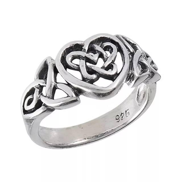 Celtic Heart Ring Womens 925 Sterling Silver Trinity Love Knot Band