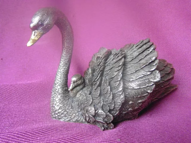 Sterling Silver Figure Of Swan & Chick By "Country Artists", Birmingham Hallmark