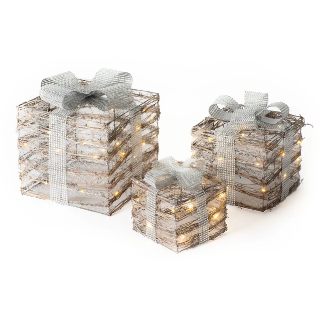 Set Di 3 Luci Led Natalizie Scatola Festa Regalo Stoppino Set Pacco Decorazione