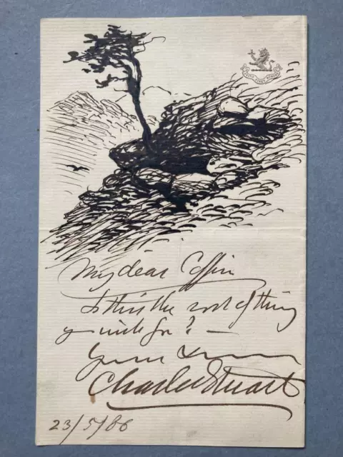 Charles Stuart, Artist, SIGNED drawing in headed notepaper, 1886