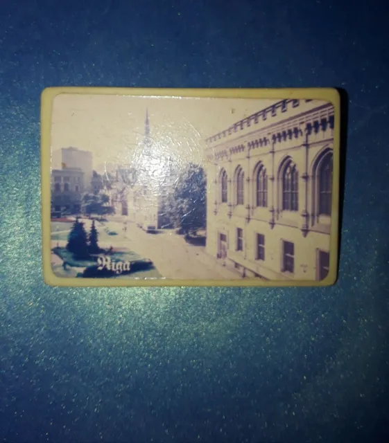Vintage Soviet Latvia USSR Souvenir RIGA city view pin badge marked Fotomix