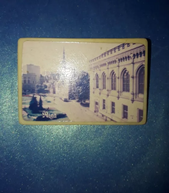 Vintage Soviet Latvia USSR Souvenir RIGA city view pin badge marked Fotomix