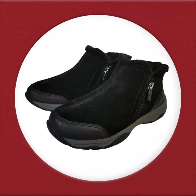 Easy Spirit Explore 24 Booties Size 6.5 Bone black Suede Faux Fur Ankle Boots 2