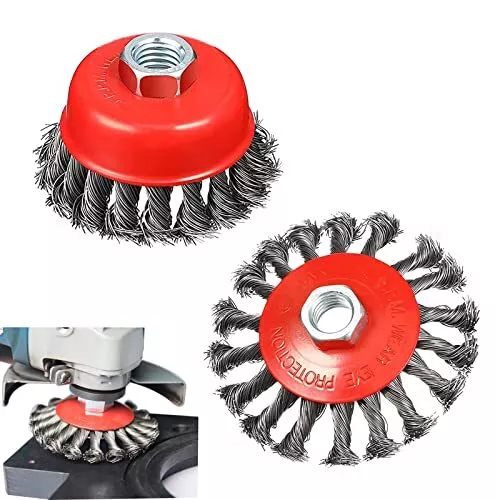2pcs Wire Wheel Cup Brush Set Twisted Knotted 5/8 Inch11 Threaded Arbor 0.002 In
