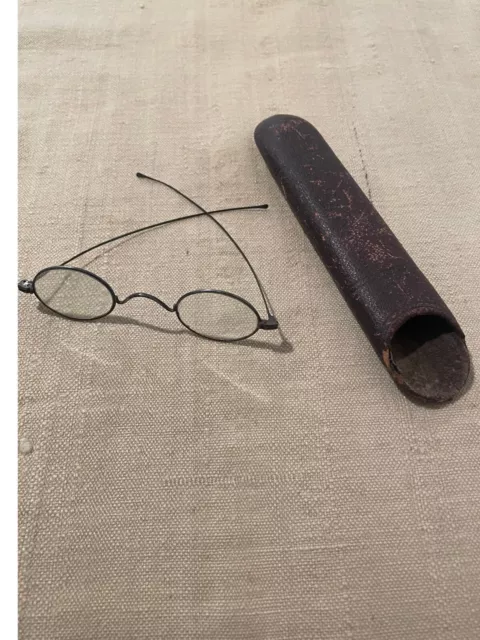 Early Wire Frame Eyeglasses With Hard Leather Case