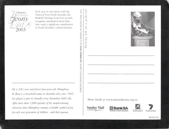 S0911 Australia BankSA 2003 Icon Humphrey B Bear postcard 2