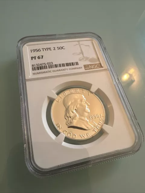 🔥1956 Type 2 Ngc Pf67 90% Silver Proof Bright White Franklin Half Dollar 50C🔥