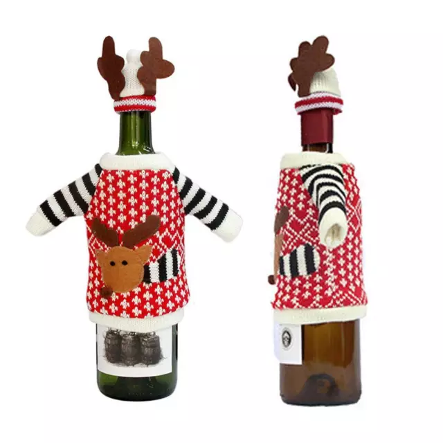 Santa Adornment Red Wine Bottle Cover Bag Clothes Shape Christmas Elk Pattern