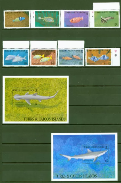 Turks + Caicos 1993 - Piscis tiburones grunzer labraza - N.o 1126-33 + Bloque 130-131