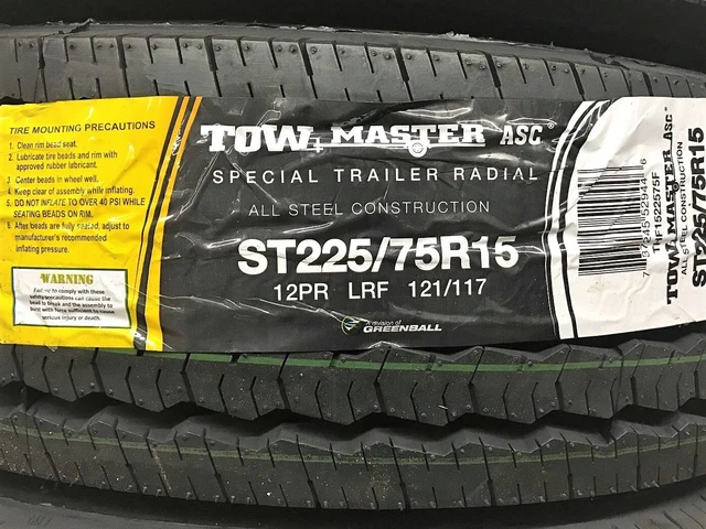 2 Tires GreenBall Tow-Master ASC All Steel ST 225/75R15 Load F 12 Ply Trailer