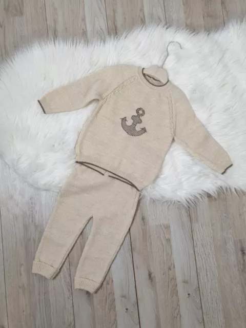 Neu Baby Strick Hose Strick Pullover set für Jungen und Mädchen Gr. 68 74 80