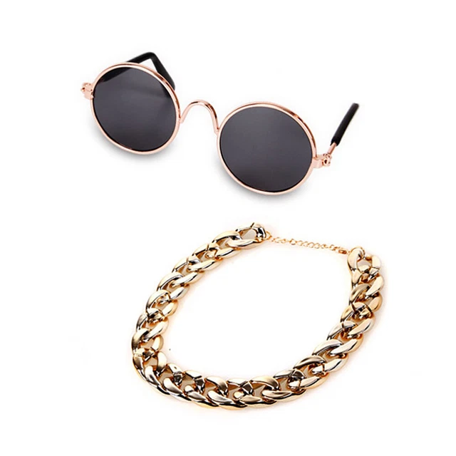 2 piezas Moda Collar para Mascotas Cadena de Metal Pandant Hermosas Gafas de Sol Mascotas Joyería P