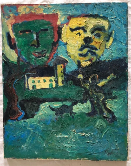 Siegfriedo Oliva 1967 painting historical work landscape faces oil on canvas 50x40 cm