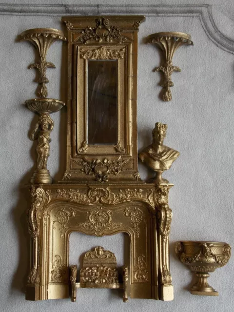 Dolls house Ornate Fire Place With Mirror and Accessories 1 / 12th Scale