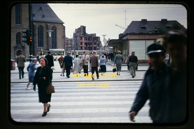 Frankfurt Germany, Street Scene and Trolley in 1954, Kodachrome Slide c9c